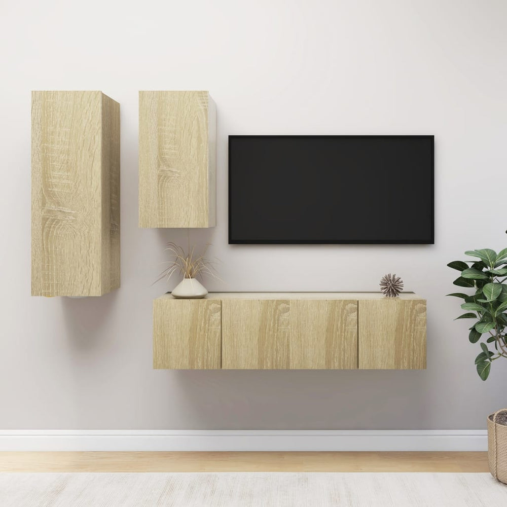 vidaXL Meuble TV, 4 pcs, chêne Sonoma, bois d'ingénierie