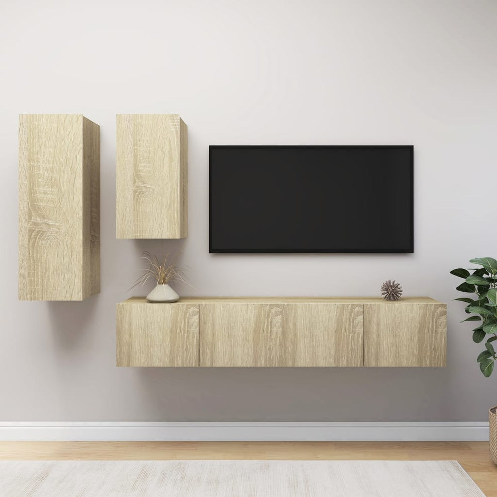 vidaXL Meuble TV, 4 pcs, chêne Sonoma, bois d'ingénierie