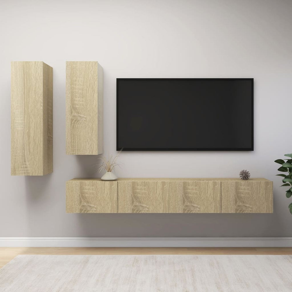 vidaXL Meuble TV, 4 pcs, chêne Sonoma, bois d'ingénierie