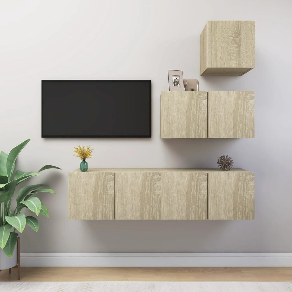vidaXL Meuble TV, 4 pcs, chêne Sonoma, bois d'ingénierie