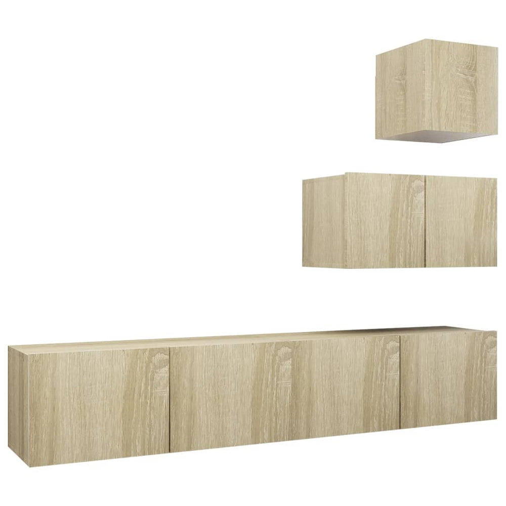 vidaXL Meuble TV, 4 pcs, chêne Sonoma, bois d'ingénierie