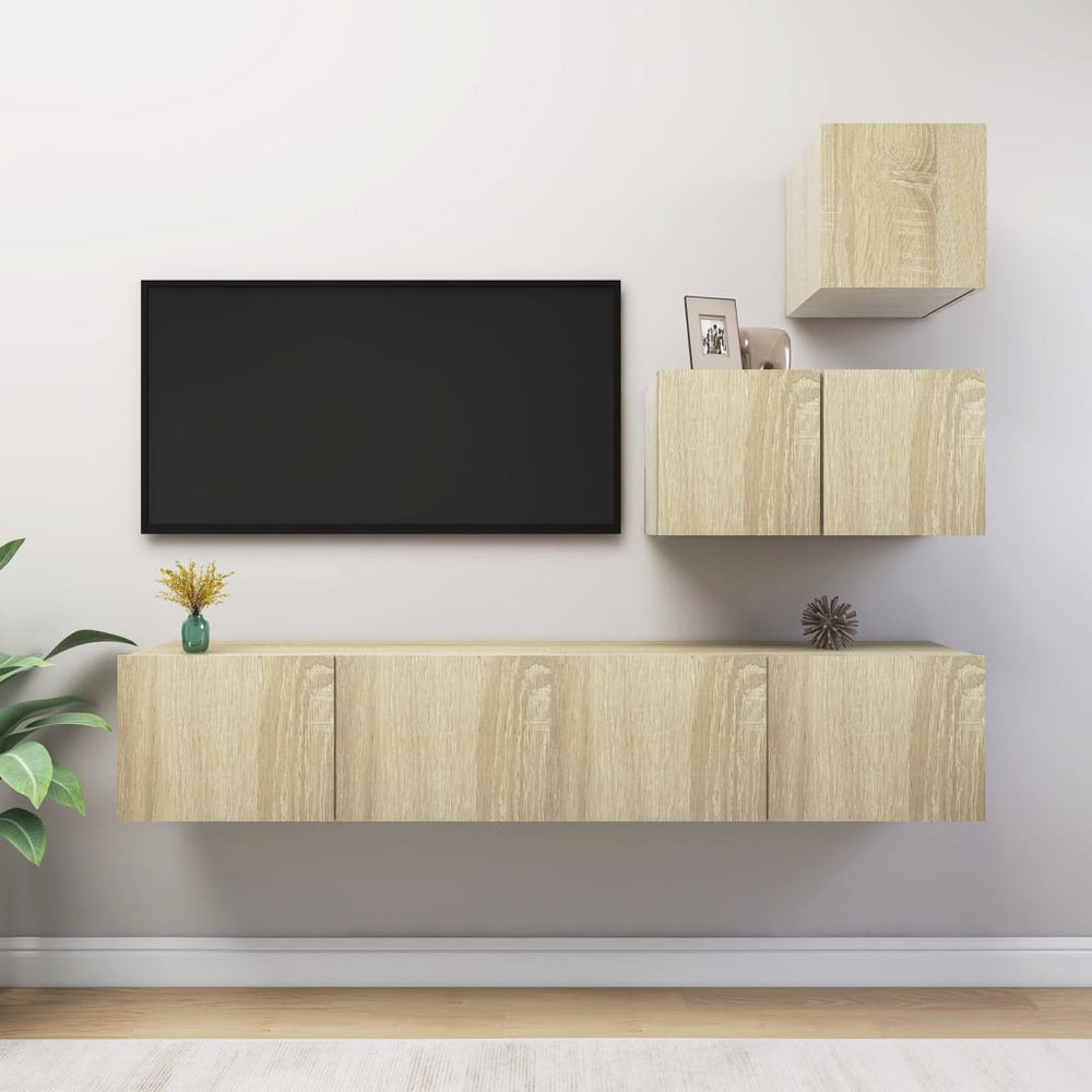 vidaXL Meuble TV, 4 pcs, chêne Sonoma, bois d'ingénierie