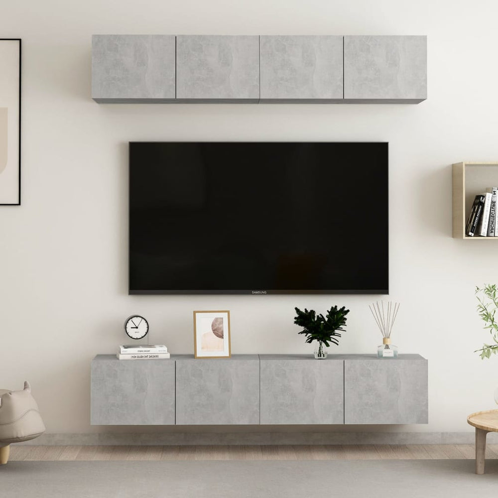 vidaXL Meubles TV 4 pcs. gris béton 80x30x30 cm bois d'ingénierie