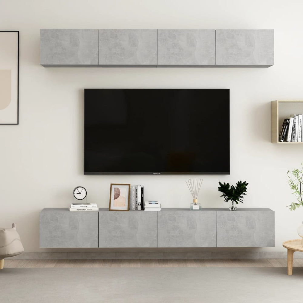vidaXL Meubles TV 4 pcs Gris béton 100x30x30 cm Aggloméré