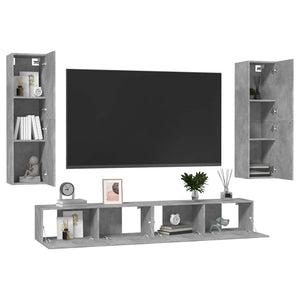 4-tlg. TV-Schrank-Set Betongrau Holzwerkstoff