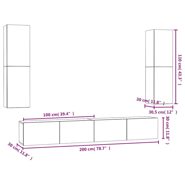 4-tlg. TV-Schrank-Set Betongrau Holzwerkstoff