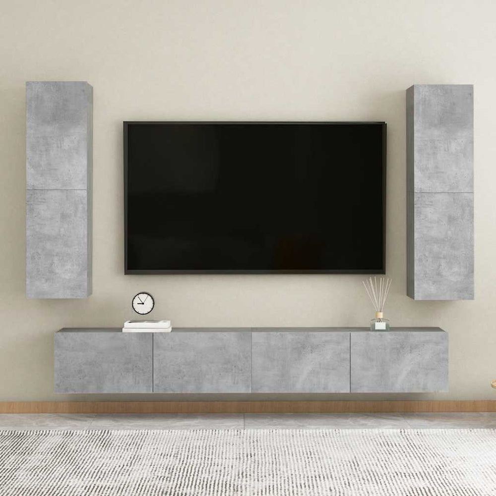 vidaXL Meuble TV 4 pcs Gris béton Aggloméré