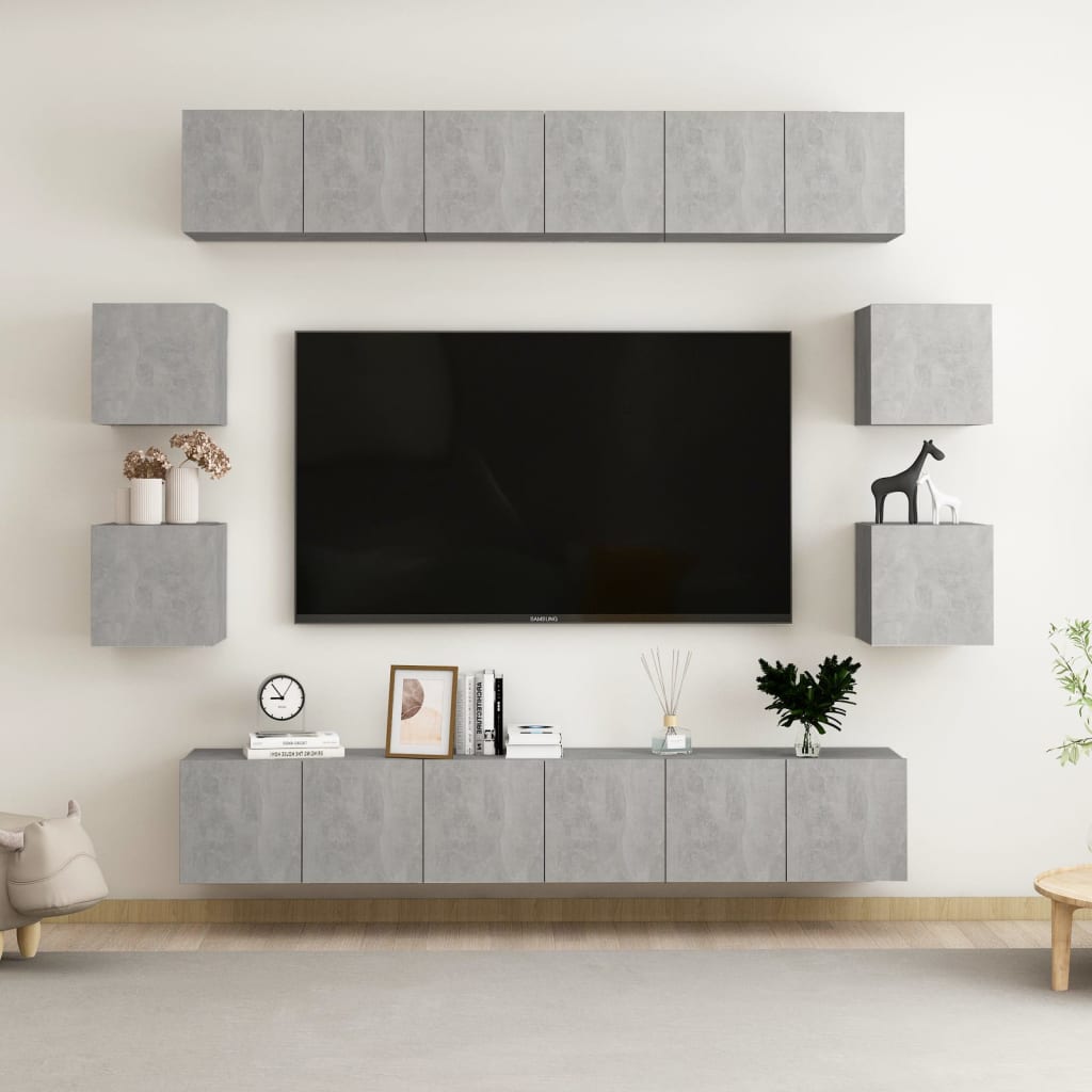 vidaXL Ensemble de 10 meubles TV gris béton en bois d'ingénierie