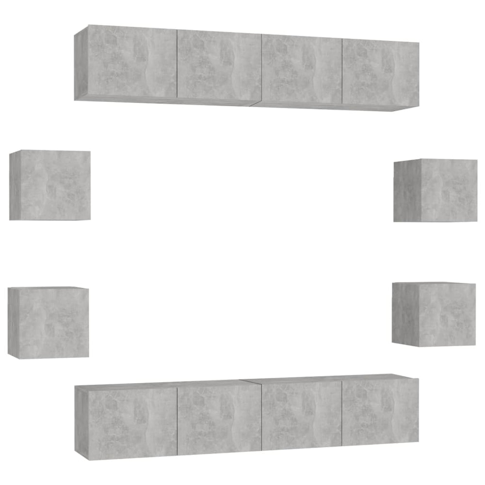 vidaXL Meuble TV 8 pcs Gris béton Aggloméré
