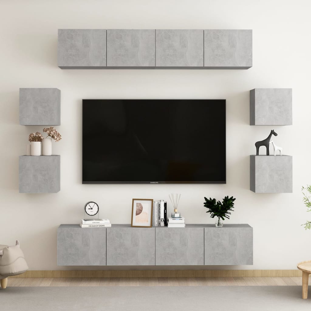 vidaXL Meuble TV 8 pcs Gris béton Aggloméré