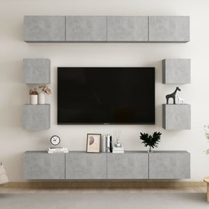 8-tlg. TV-Schrank-Set Betongrau Holzwerkstoff
