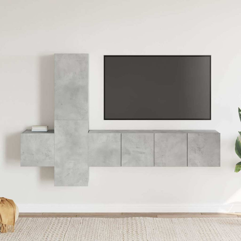 vidaXL Ensemble de 5 meubles TV gris béton en bois d'ingénierie