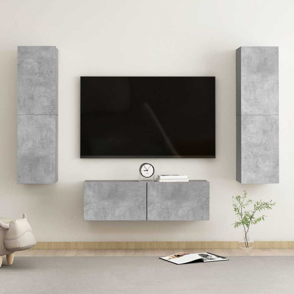 vidaXL Ensemble de 3 meubles TV gris béton en bois d'ingénierie