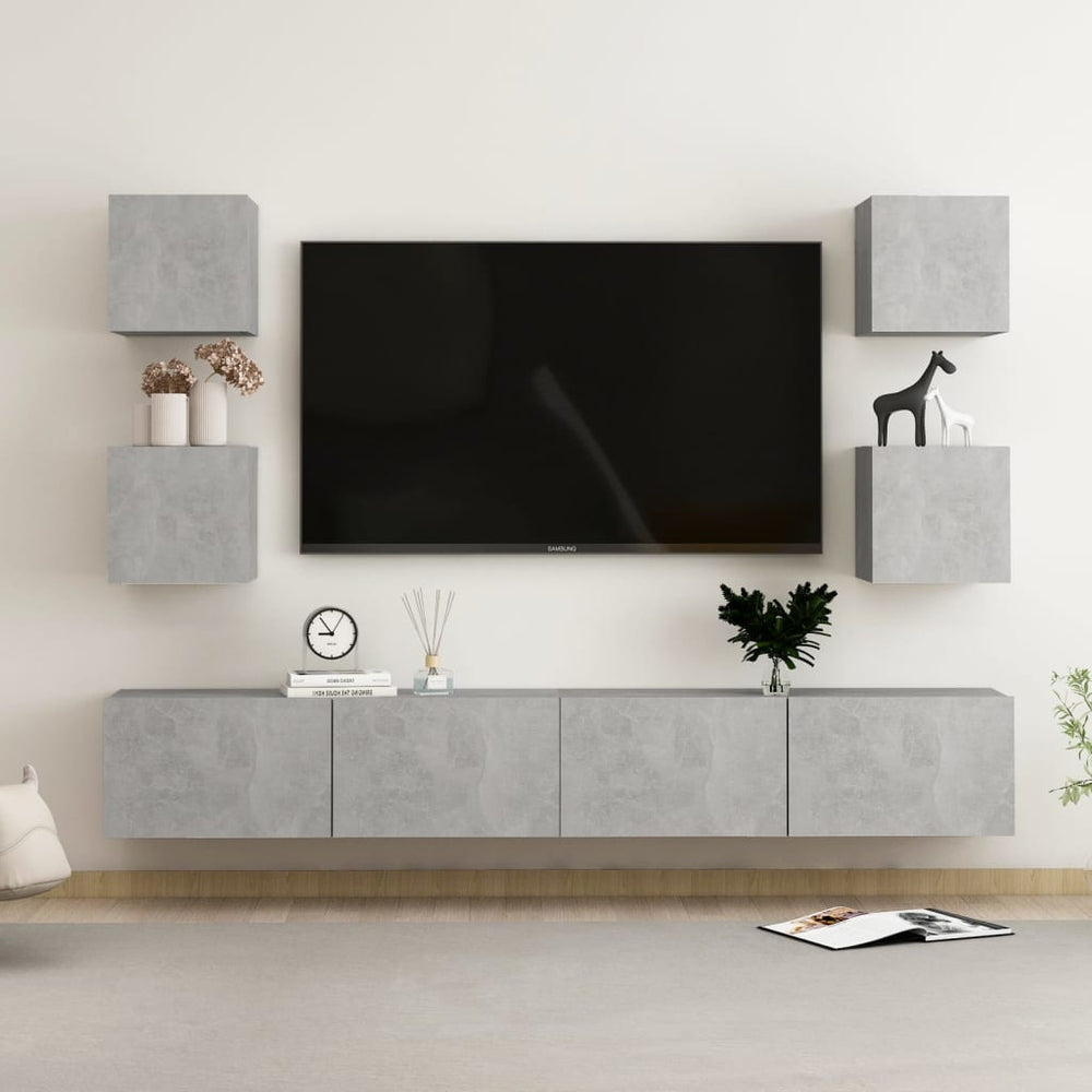 vidaXL Ensemble meuble TV 6 pcs Gris béton Aggloméré