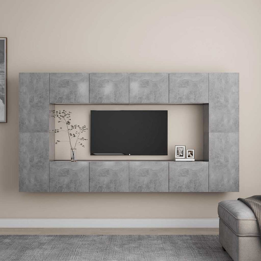 vidaXL Meuble TV 8 pcs Gris béton Aggloméré