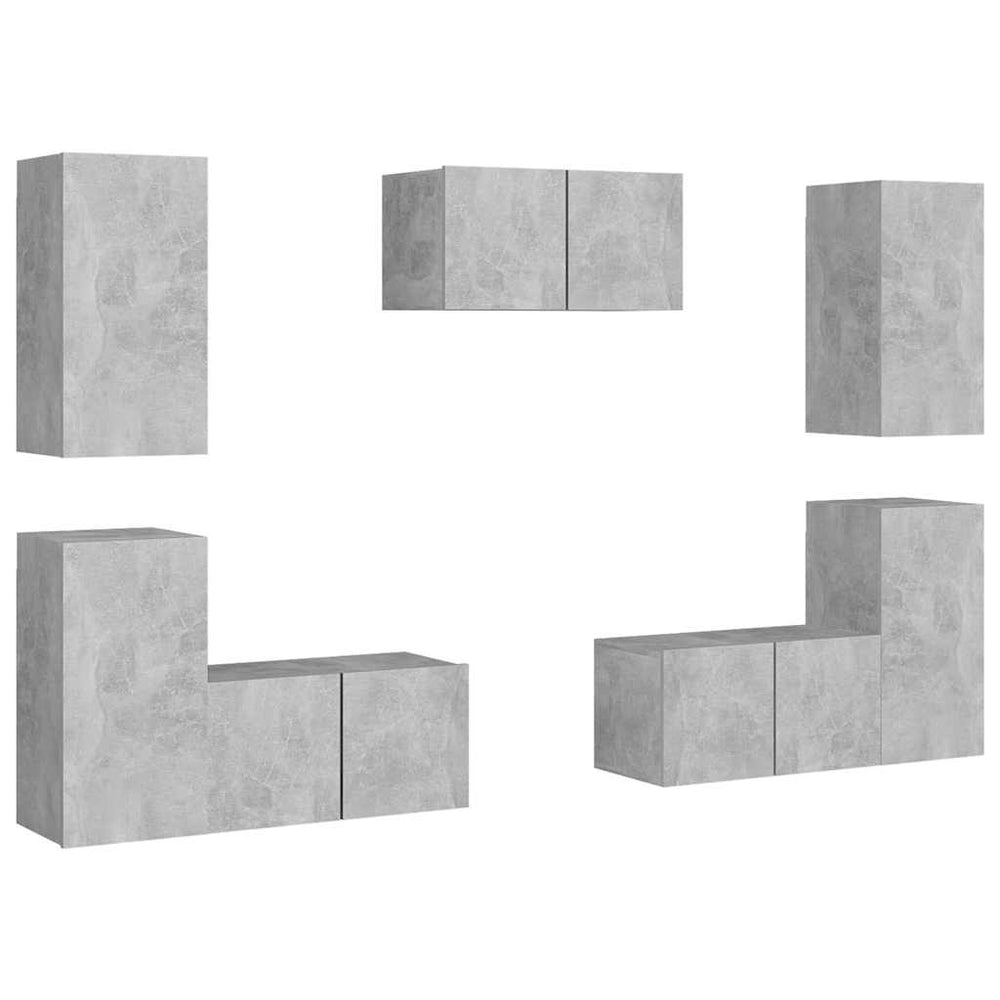 vidaXL Meuble TV 7 pièces gris béton bois d'ingénierie