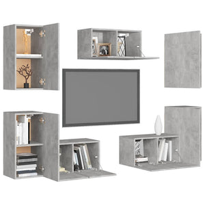 7-tlg. TV-Schrank-Set Betongrau Holzwerkstoff