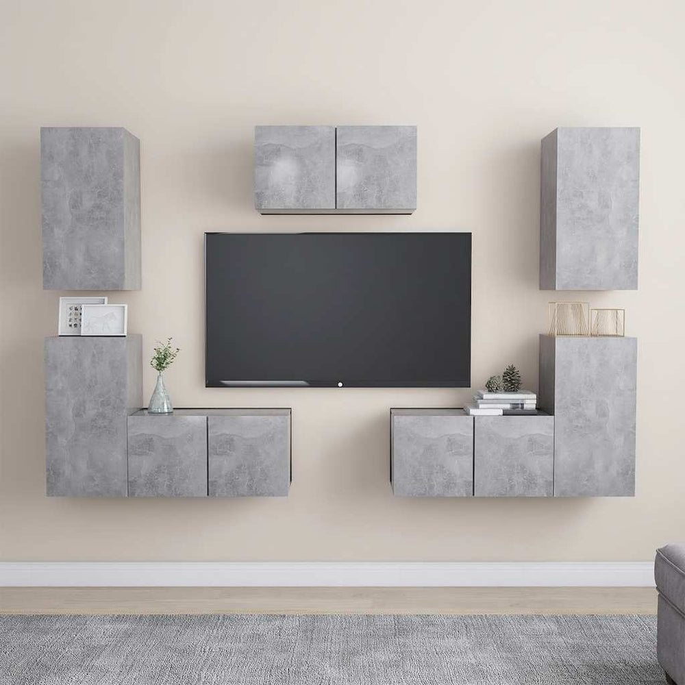 vidaXL Meuble TV 7 pièces gris béton bois d'ingénierie