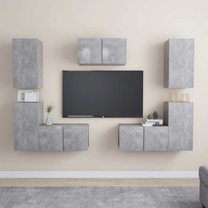 7-tlg. TV-Schrank-Set Betongrau Holzwerkstoff