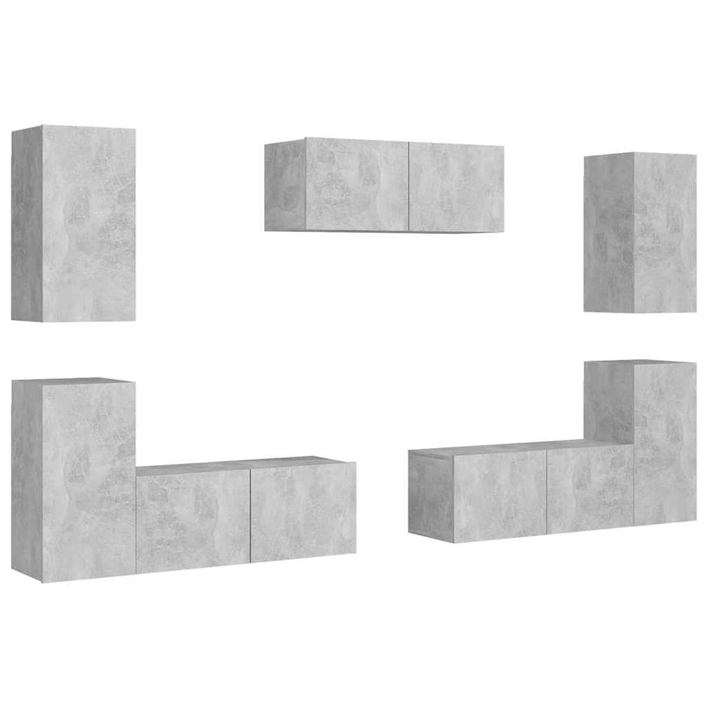 vidaXL Meuble TV 7 pièces gris béton bois d'ingénierie