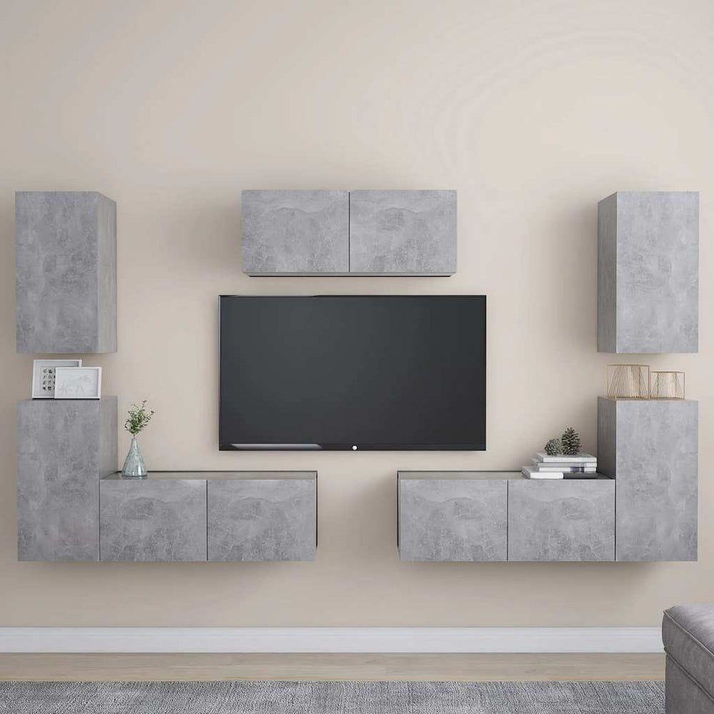 vidaXL Meuble TV 7 pièces gris béton bois d'ingénierie