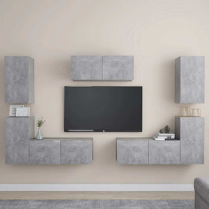 7-tlg. TV-Schrank-Set Betongrau Holzwerkstoff