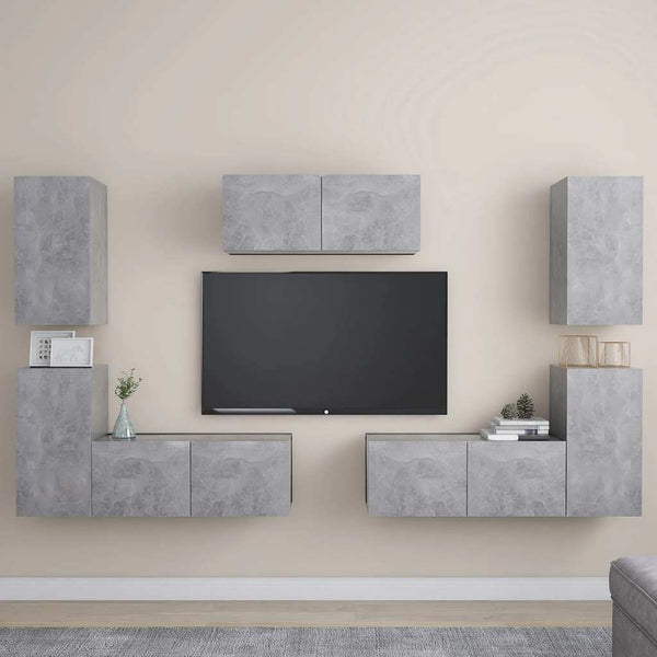 7-tlg. TV-Schrank-Set Betongrau Holzwerkstoff