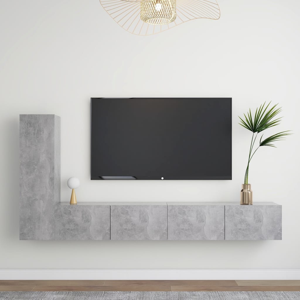 vidaXL Ensemble de 3 meubles TV gris béton en bois d'ingénierie