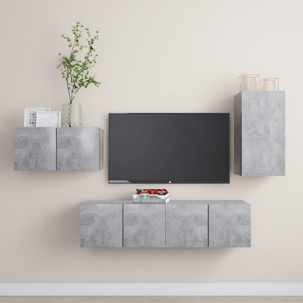 vidaXL Meuble TV 4 pcs Gris béton Aggloméré