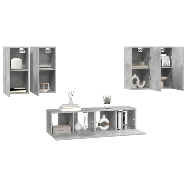 6-tlg. TV-Schrank-Set Betongrau Holzwerkstoff