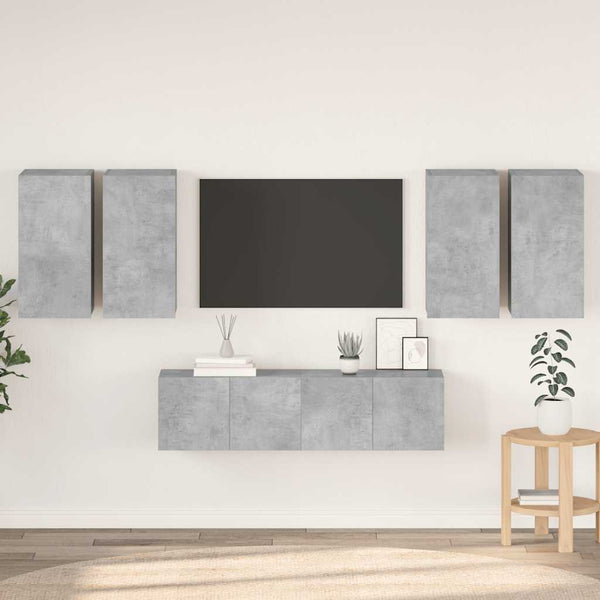 6-tlg. TV-Schrank-Set Betongrau Holzwerkstoff