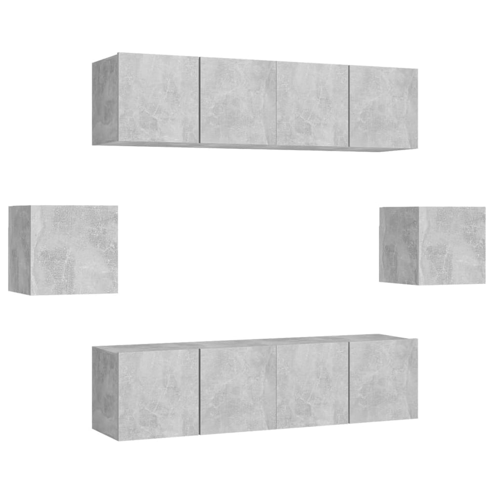 vidaXL Ensemble meuble TV 6 pcs Gris béton Aggloméré