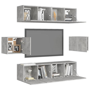 6-tlg. TV-Schrank-Set Betongrau Holzwerkstoff