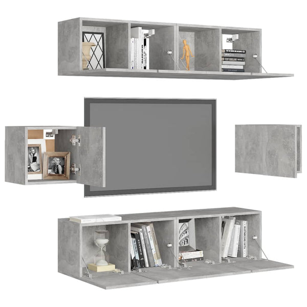 6-tlg. TV-Schrank-Set Betongrau Holzwerkstoff