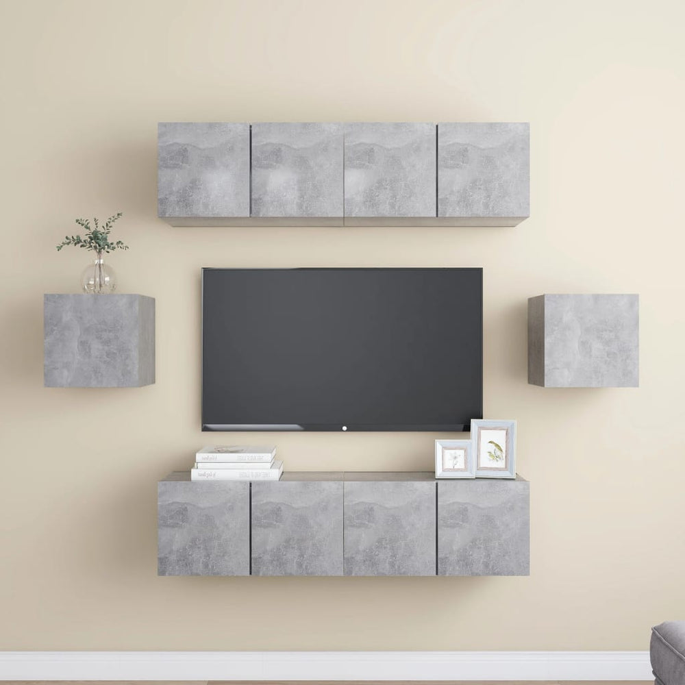 vidaXL Ensemble meuble TV 6 pcs Gris béton Aggloméré