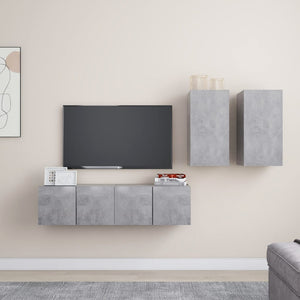 4-tlg. TV-Schrank-Set Betongrau Holzwerkstoff