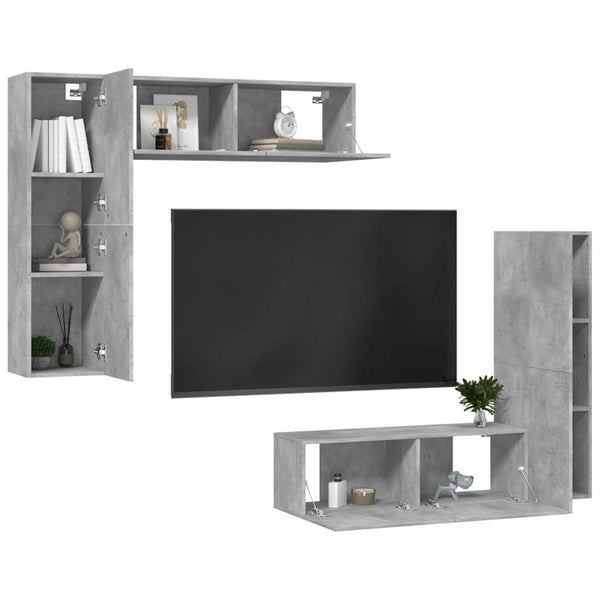 vidaXL Meuble TV 4 pcs Gris béton Aggloméré