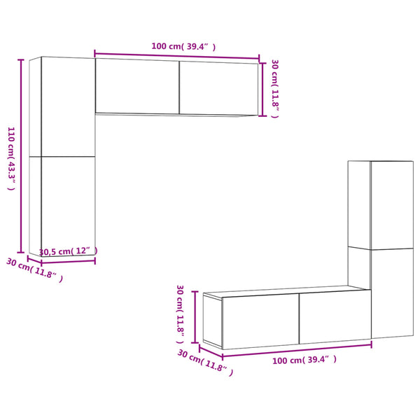 vidaXL Meuble TV 4 pcs Gris béton Aggloméré