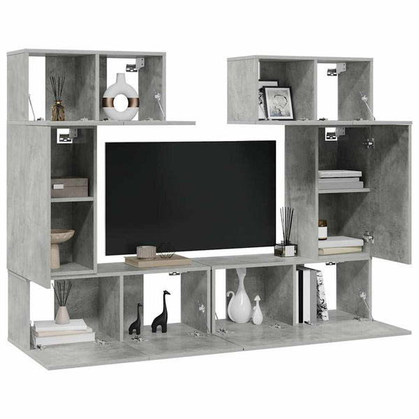 6-tlg. TV-Schrank-Set Betongrau Holzwerkstoff