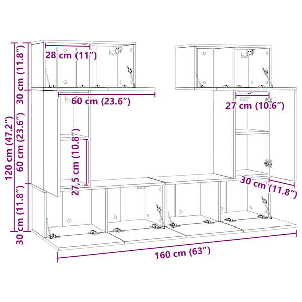 6-tlg. TV-Schrank-Set Betongrau Holzwerkstoff