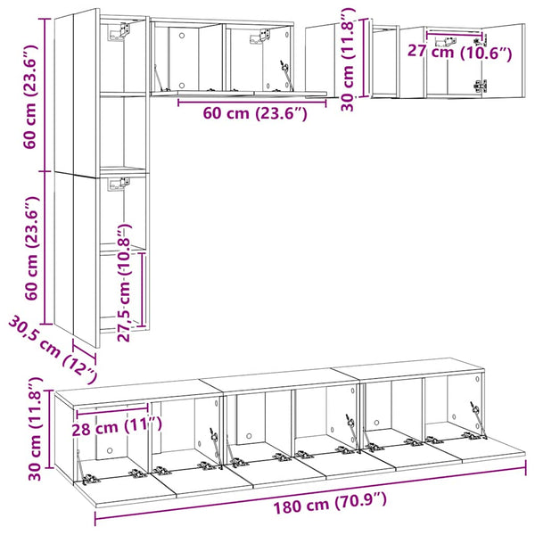 8-tlg. TV-Schrank-Set Betongrau Holzwerkstoff