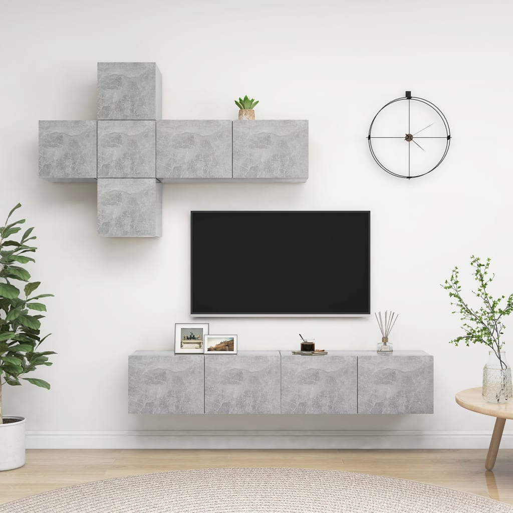 7-tlg. TV-Schrank-Set Betongrau Holzwerkstoff