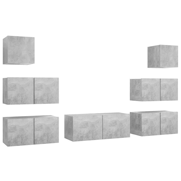 vidaXL Meuble TV 7 pièces gris béton bois d'ingénierie