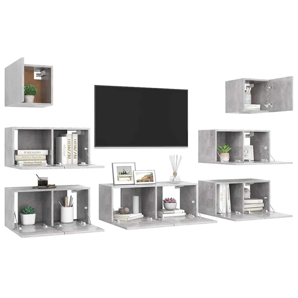 vidaXL Meuble TV 7 pièces gris béton bois d'ingénierie