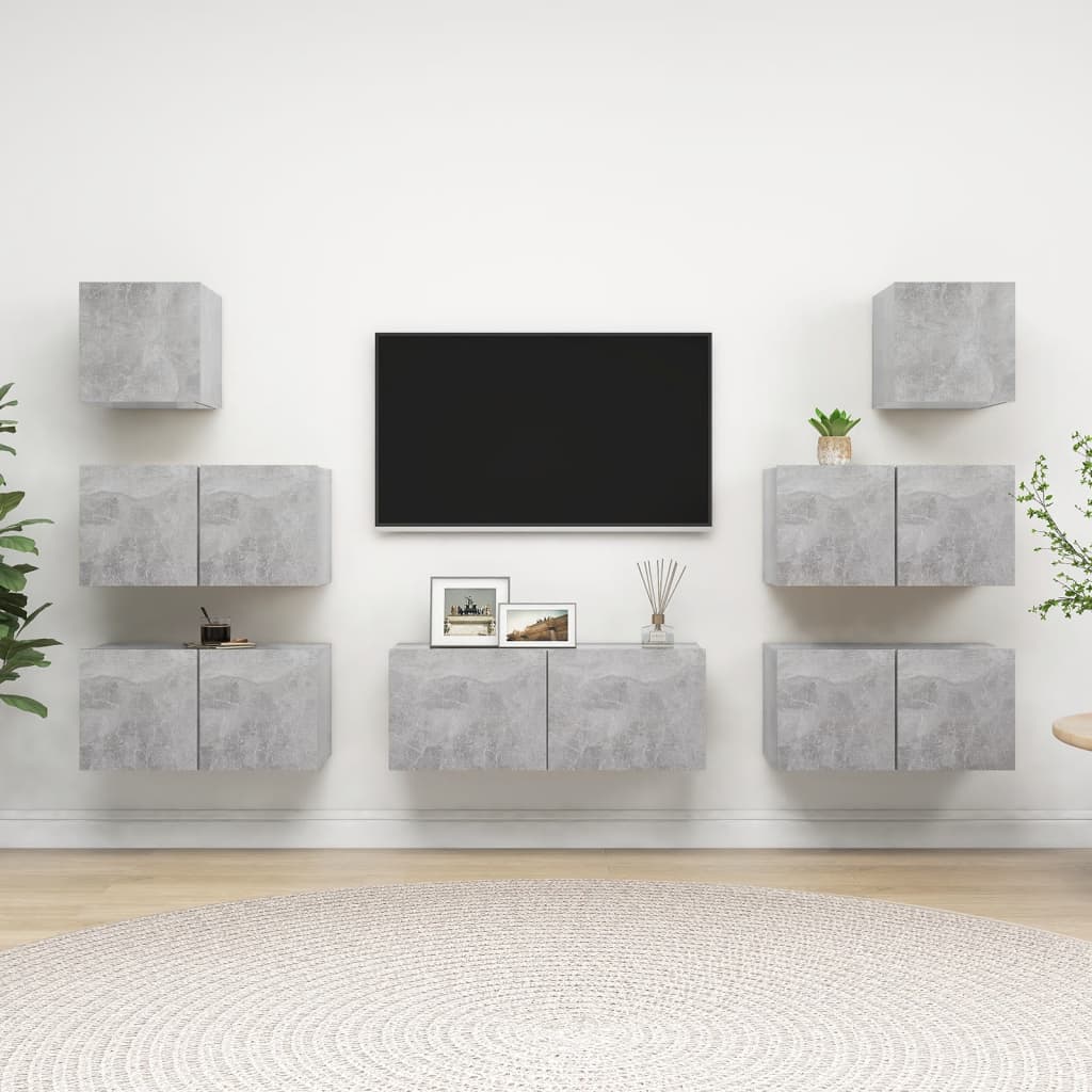 vidaXL Meuble TV 7 pièces gris béton bois d'ingénierie
