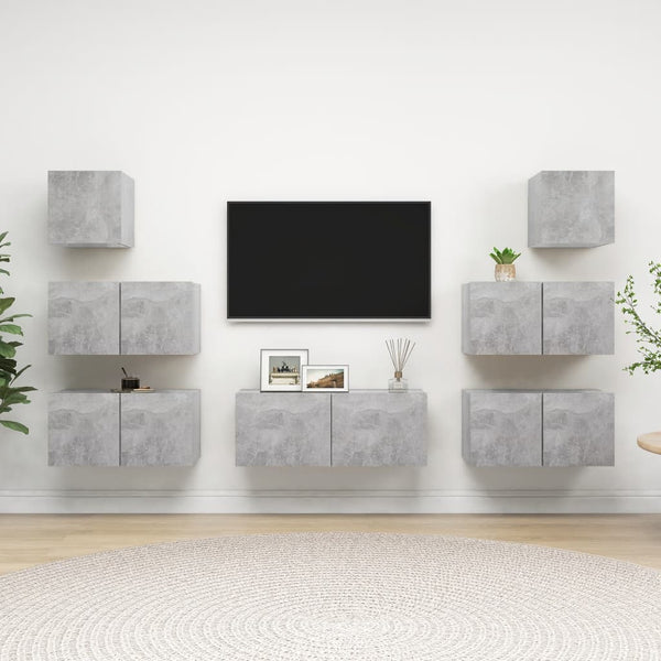 vidaXL Meuble TV 7 pièces gris béton bois d'ingénierie