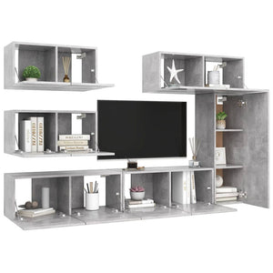6-tlg. TV-Schrank-Set Betongrau Holzwerkstoff