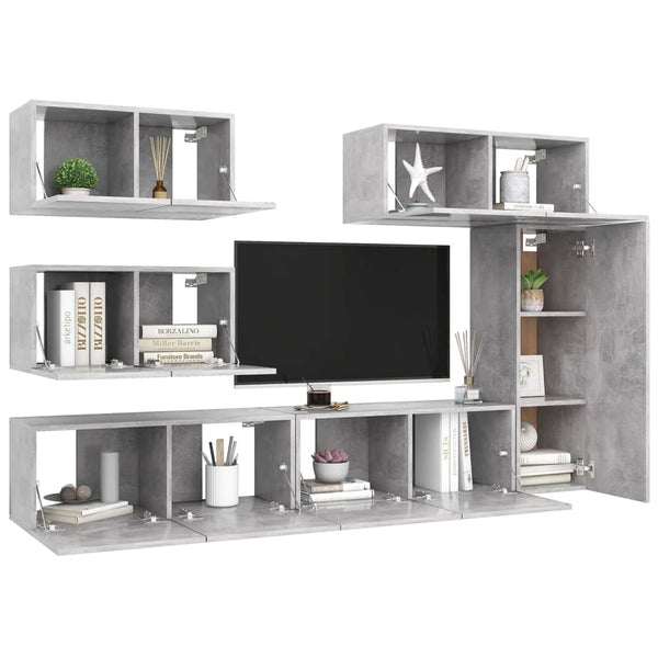 6-tlg. TV-Schrank-Set Betongrau Holzwerkstoff