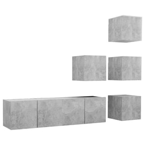 6-tlg. TV-Schrank-Set Betongrau Holzwerkstoff