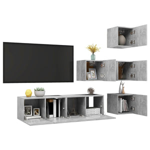 6-tlg. TV-Schrank-Set Betongrau Holzwerkstoff